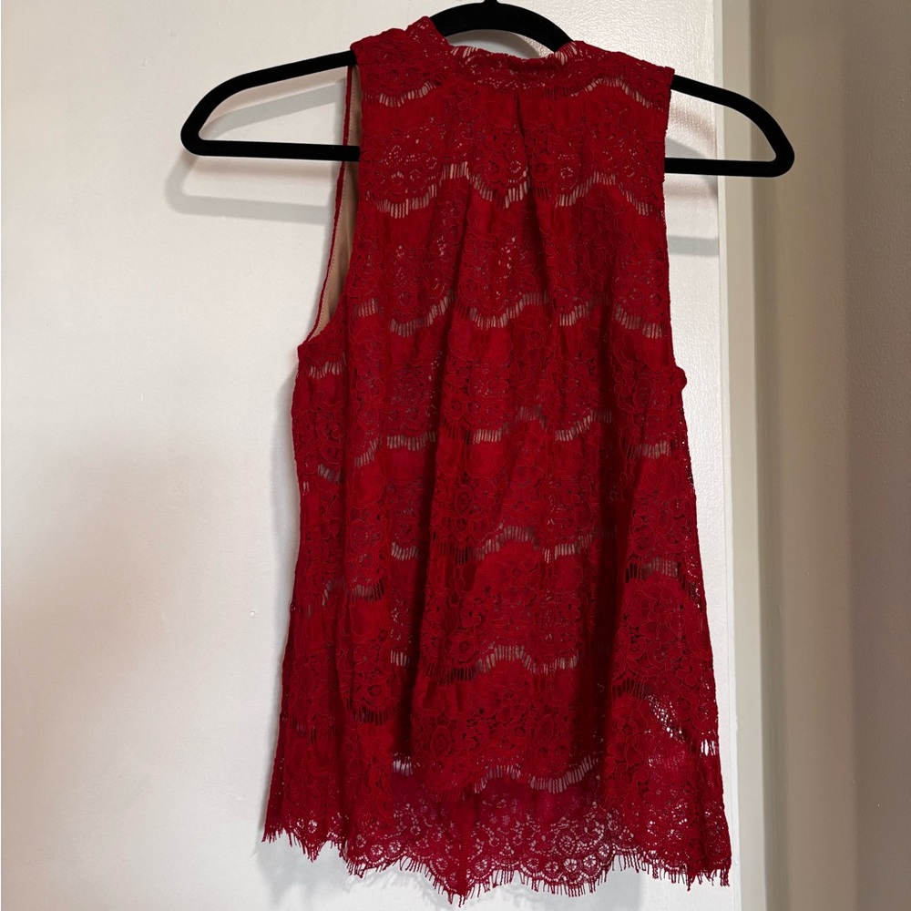 love, Fire Red Lace Sleeveless Blouse